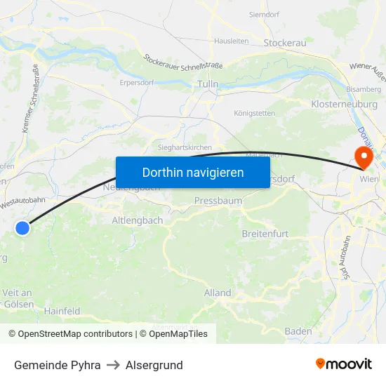 Gemeinde Pyhra to Alsergrund map