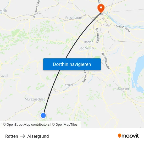 Ratten to Alsergrund map