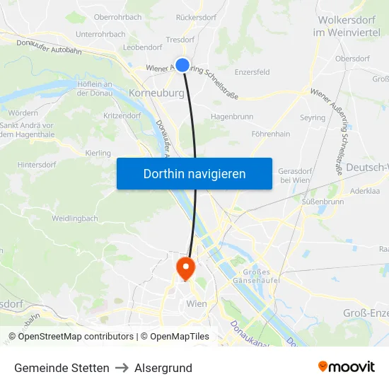 Gemeinde Stetten to Alsergrund map