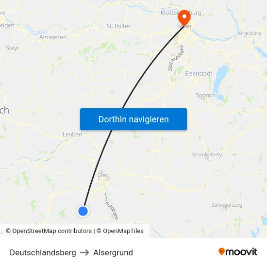 Deutschlandsberg to Alsergrund map