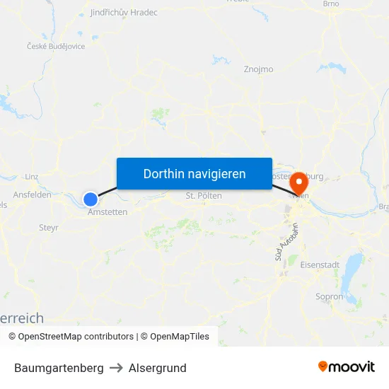 Baumgartenberg to Alsergrund map