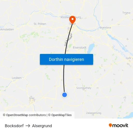 Bocksdorf to Alsergrund map