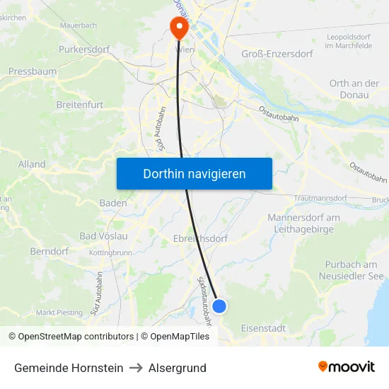 Gemeinde Hornstein to Alsergrund map