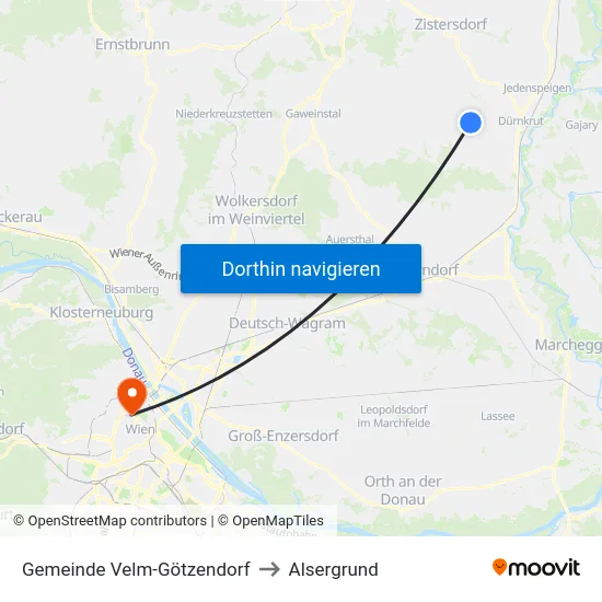 Gemeinde Velm-Götzendorf to Alsergrund map