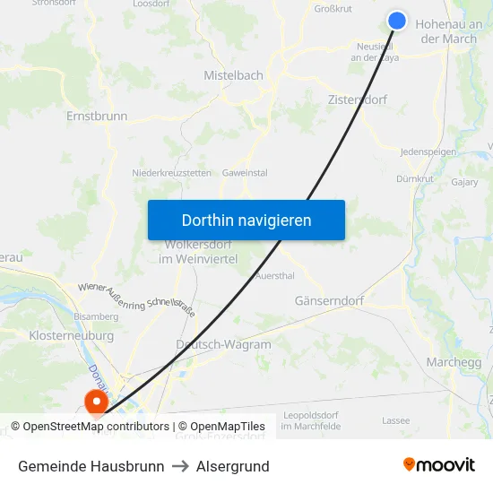 Gemeinde Hausbrunn to Alsergrund map