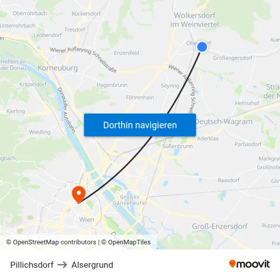 Pillichsdorf to Alsergrund map