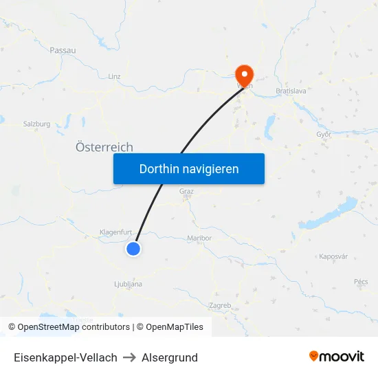 Eisenkappel-Vellach to Alsergrund map