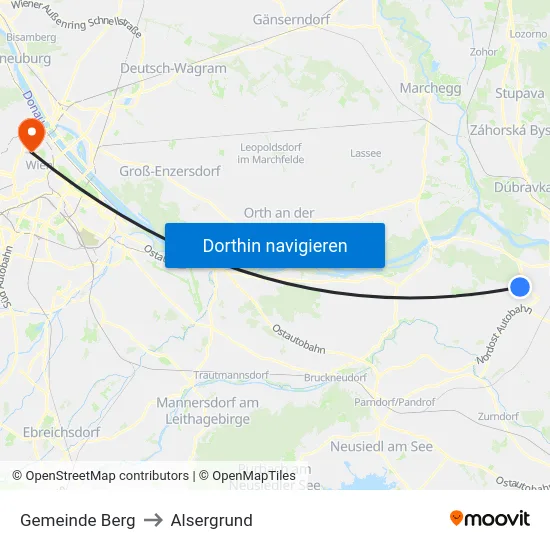 Gemeinde Berg to Alsergrund map