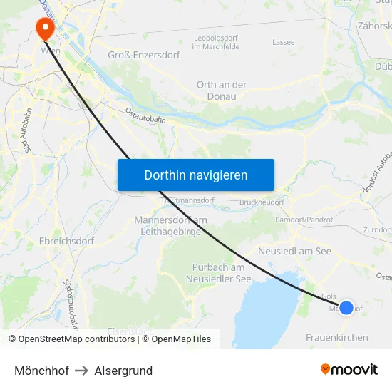 Mönchhof to Alsergrund map