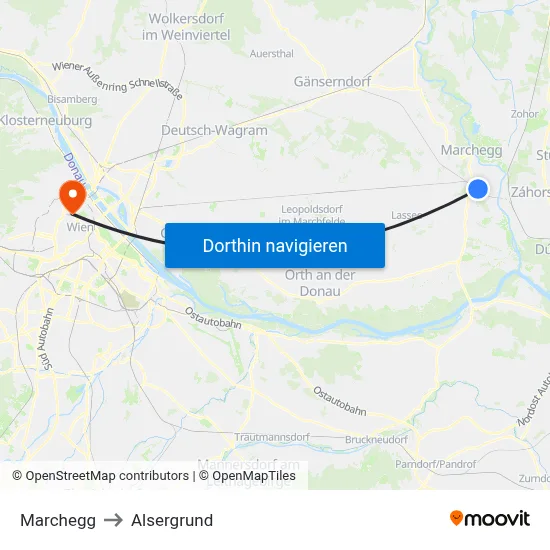 Marchegg to Alsergrund map