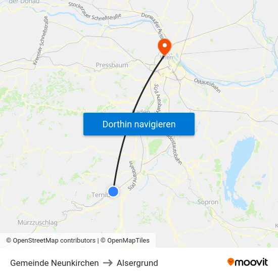 Gemeinde Neunkirchen to Alsergrund map