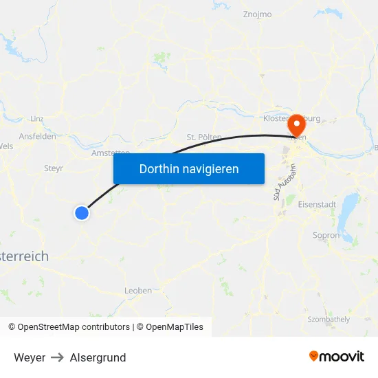 Weyer to Alsergrund map