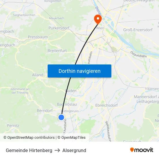 Gemeinde Hirtenberg to Alsergrund map