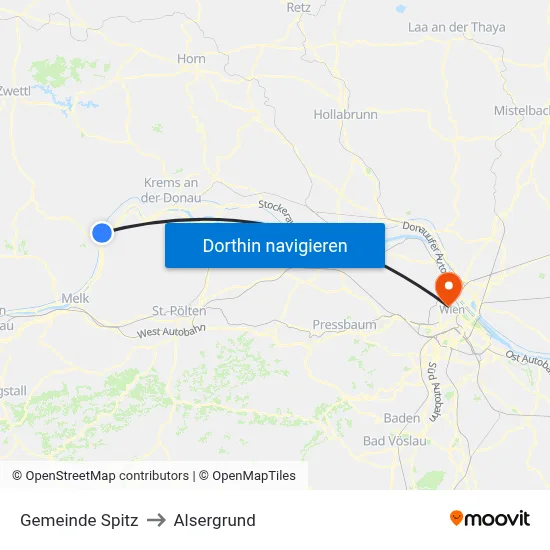 Gemeinde Spitz to Alsergrund map