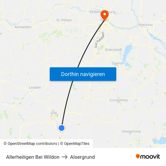 Allerheiligen Bei Wildon to Alsergrund map