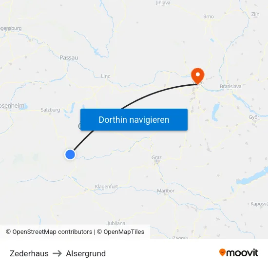 Zederhaus to Alsergrund map