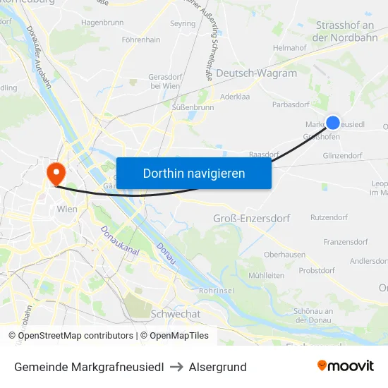 Gemeinde Markgrafneusiedl to Alsergrund map