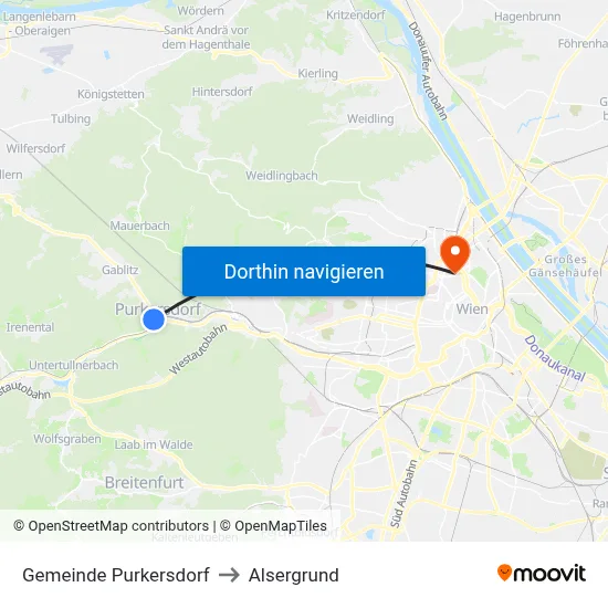 Gemeinde Purkersdorf to Alsergrund map
