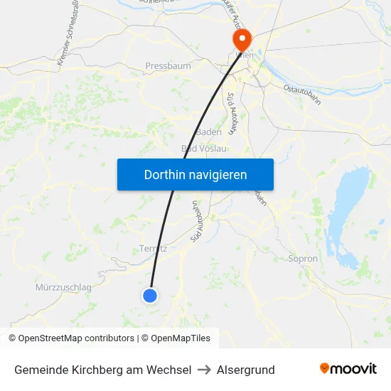 Gemeinde Kirchberg am Wechsel to Alsergrund map