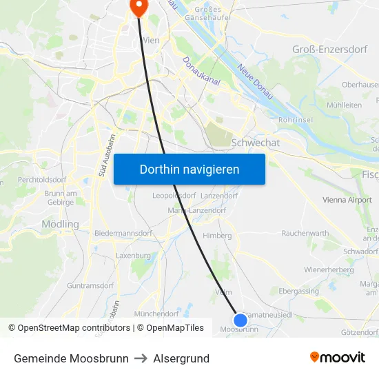 Gemeinde Moosbrunn to Alsergrund map