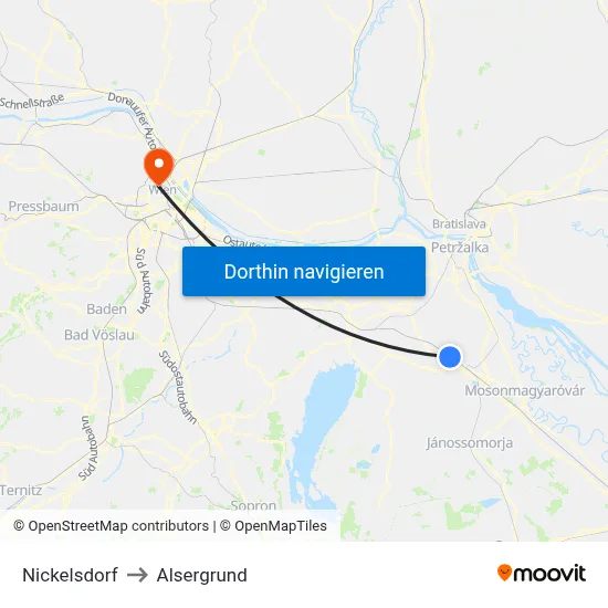 Nickelsdorf to Alsergrund map