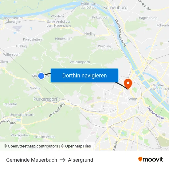 Gemeinde Mauerbach to Alsergrund map