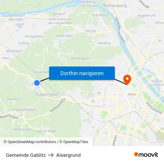 Gemeinde Gablitz to Alsergrund map