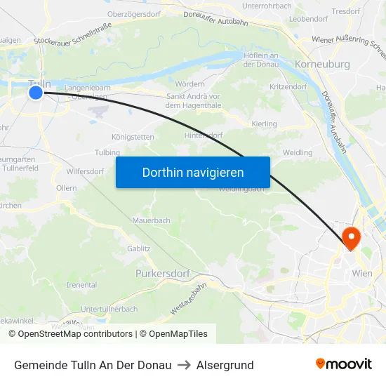 Gemeinde Tulln An Der Donau to Alsergrund map