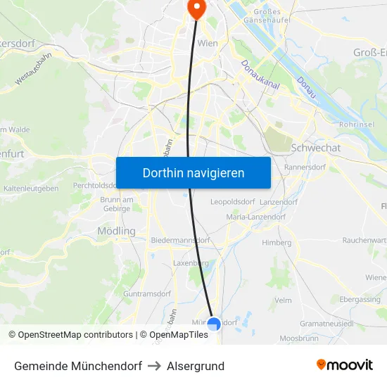 Gemeinde Münchendorf to Alsergrund map