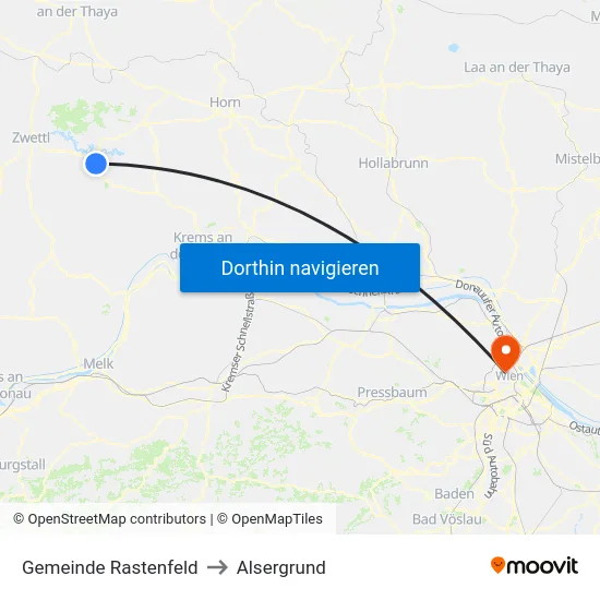 Gemeinde Rastenfeld to Alsergrund map