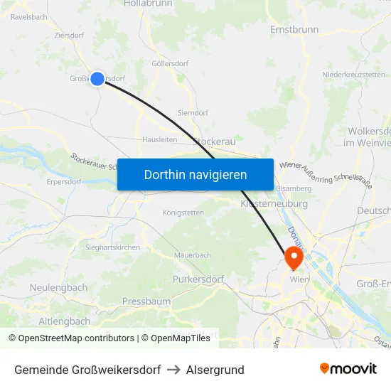 Gemeinde Großweikersdorf to Alsergrund map