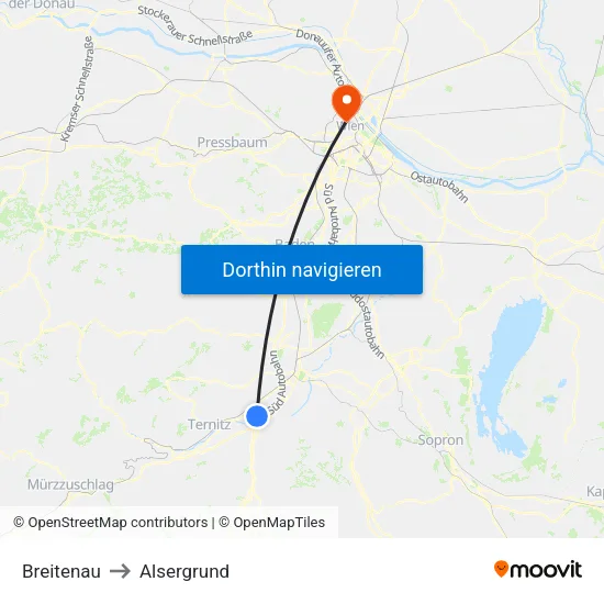 Breitenau to Alsergrund map