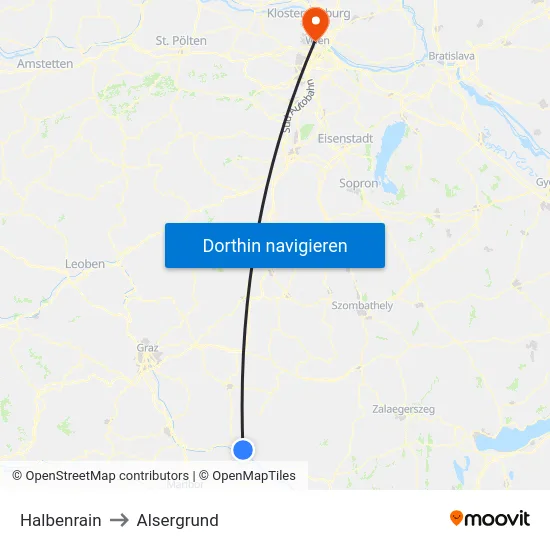Halbenrain to Alsergrund map