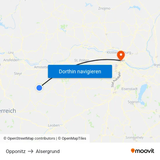 Opponitz to Alsergrund map