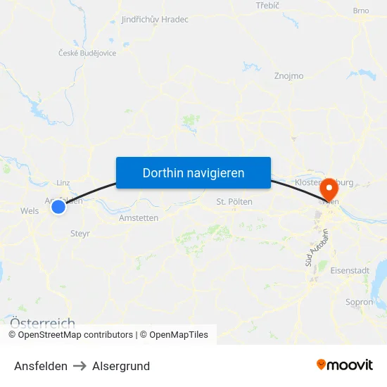 Ansfelden to Alsergrund map