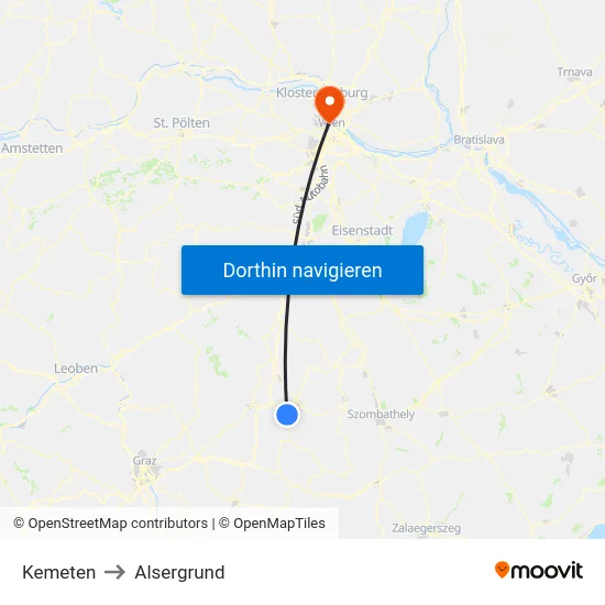 Kemeten to Alsergrund map