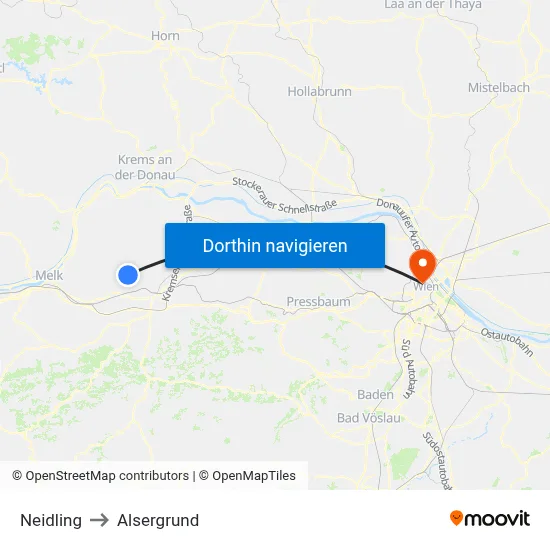 Neidling to Alsergrund map