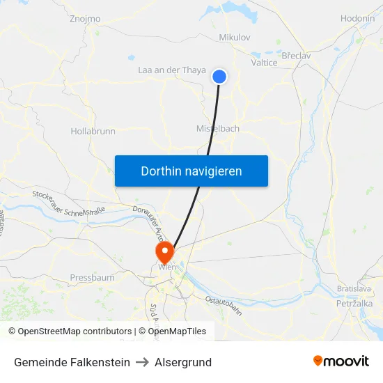 Gemeinde Falkenstein to Alsergrund map