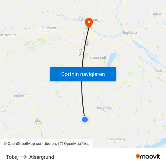 Tobaj to Alsergrund map