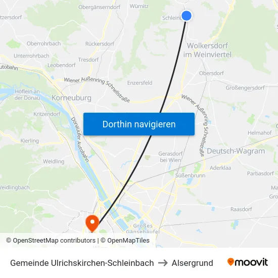 Gemeinde Ulrichskirchen-Schleinbach to Alsergrund map