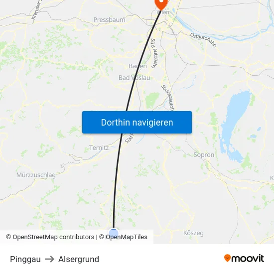 Pinggau to Alsergrund map