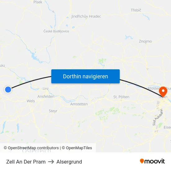 Zell An Der Pram to Alsergrund map
