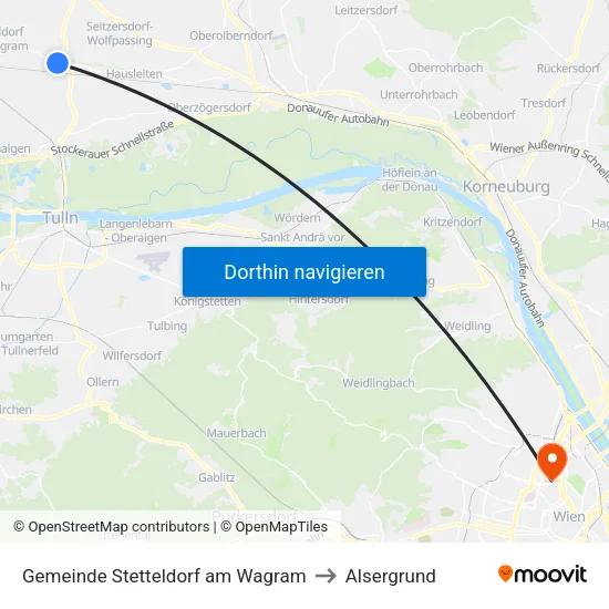 Gemeinde Stetteldorf am Wagram to Alsergrund map
