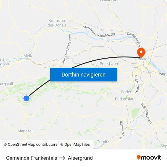 Gemeinde Frankenfels to Alsergrund map