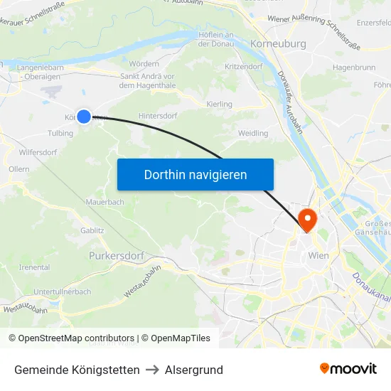 Gemeinde Königstetten to Alsergrund map