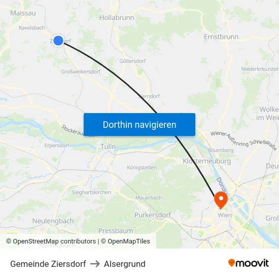 Gemeinde Ziersdorf to Alsergrund map