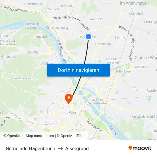 Gemeinde Hagenbrunn to Alsergrund map