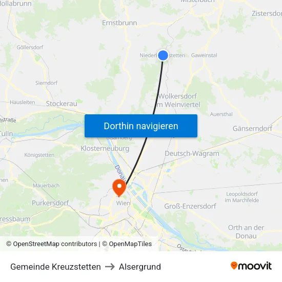 Gemeinde Kreuzstetten to Alsergrund map