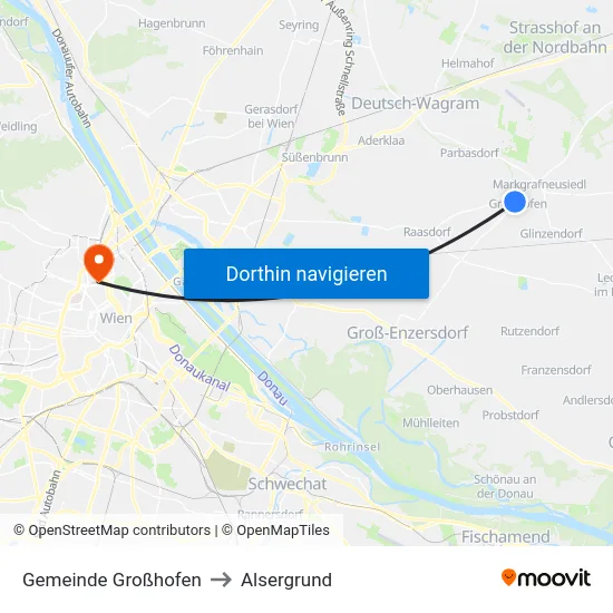 Gemeinde Großhofen to Alsergrund map