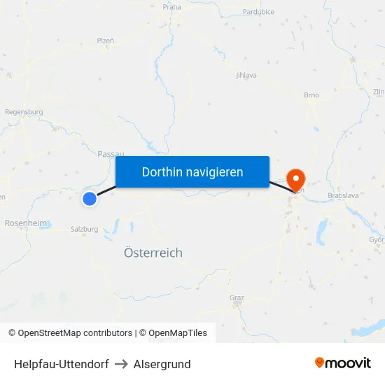 Helpfau-Uttendorf to Alsergrund map